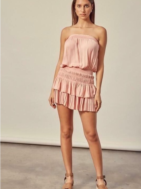 Pants Store Strapless Blouson Tiered Mini Dress - Pink - Picture 9 of 9